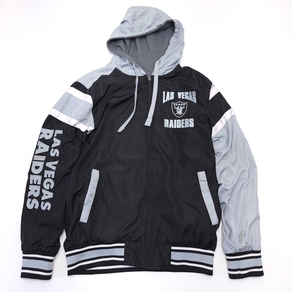 NFL Las Vegas Raiders Reversible Hooded Jacket Mens Large G-III Black Grey